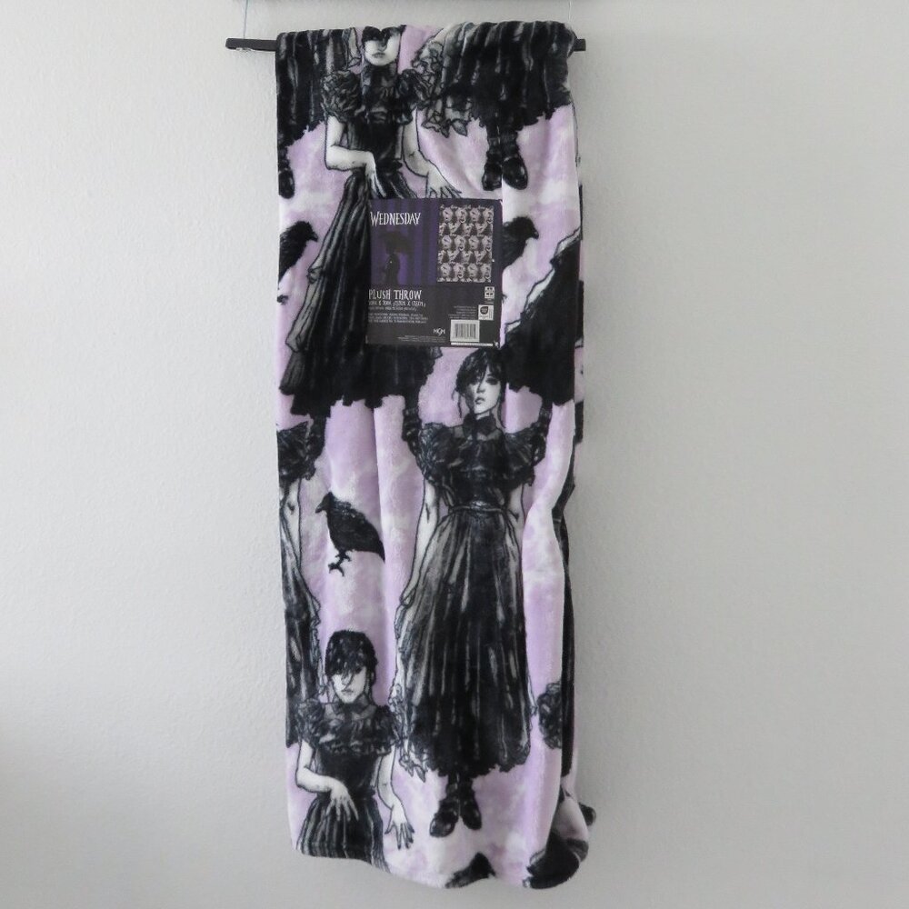 Wednesday Addams Plush Throw Blanket Purple/Black 50in. X 70in.